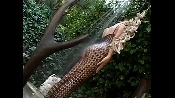 Preview 1 of Ana Letecia - Stunning blonde in black fishhnet outfit with big jugs Trina Michaels urgently needs to take cold shower but it can&#039_t stop her passion to get her ass polished with big pole