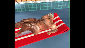 Preview 2 of Japanese Family Incest Wife - BIG HUNK CHRIS CHESTER RELAXES IN POOL, AND PLAYS WITH HIS HUGE DICK
