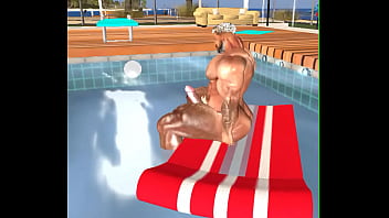 Preview 4 of Japanese Family Incest Wife - BIG HUNK CHRIS CHESTER RELAXES IN POOL, AND PLAYS WITH HIS HUGE DICK