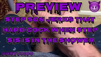 Preview 1 of 3d Interracial Porno - Step Son Jerks That  Hard Cock When Step  Sis Is In The Shower (Preview)