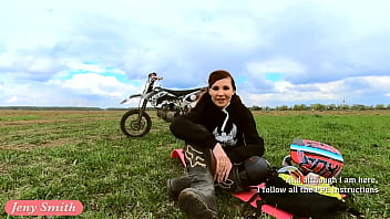 Preview 1 of Slow Stip - Naked woman riding a Dirt Bike