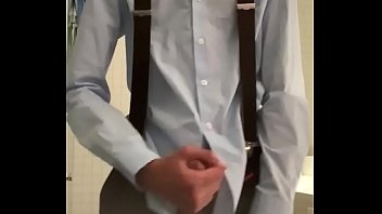 Preview 3 of White Man Fun With Hot Boobs - Teen wanking in formal outfit with suspenders on
