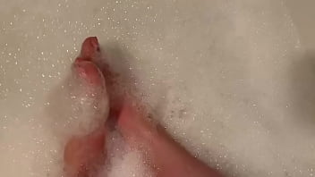 Preview 2 of Layla London Mick Blue - Melissa&rsquo_sCookie&rsquo_s pretty young feet in bathtub. Pink toes