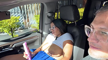 Preview 3 of Dp Tiny Tits - Boomsarr Latina with HUGE TITS AND ASS submits to the fucking machine inside the car - Juan Bustos ROAD