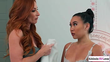 Preview 1 of Zakia Mouhamed - Busty lesbian milf caressing asian stepdaughters small tits