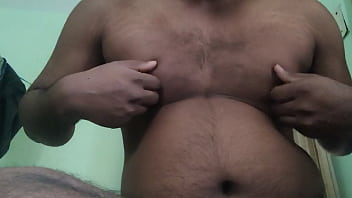 Preview 2 of Black Xexxx - Chubby guy fondling moobs and cumming