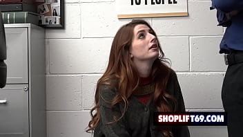 Preview 1 of Xxx Vedeo 2018 - Redhead teen shoplifter Aria Carson fucked by security guard for stuffing merchandise under her sweater