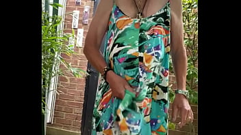 Preview 2 of Hi Bio - Wanking in garden again in stockings suspenders dress