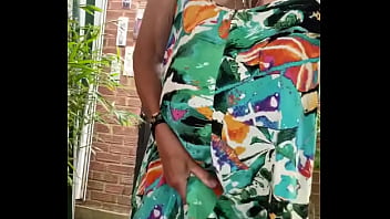 Preview 1 of Hi Bio - Wanking in garden again in stockings suspenders dress