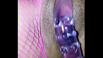 Preview 1 of Xxx Sixcy Pics - Hot Pink FishNet and Glass Dildo