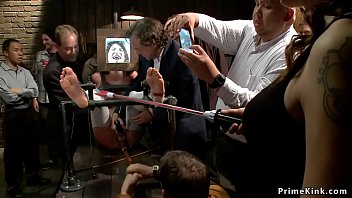 Preview 1 of Dog And Anti Xxxii Videos - Shackled redhead is toyed in public