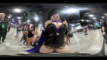 Preview 3 of Xx Handjob - VR Body tour of Cosplay Crystal Rivers,  as Teen Titan Raven at the Teddy&#039_s Girls booth at EXXXotica NJ 2019