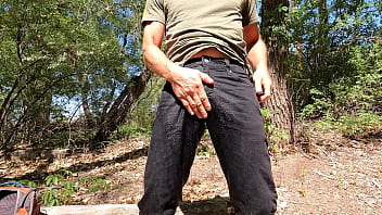 Preview 3 of Strip Poker Game Sex - Wetting the new black jeans in public
