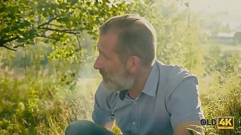Preview 1 of Husband Porn Khaki J - OLD4K. Beautiful redhead with glasses rides old dick in the woods