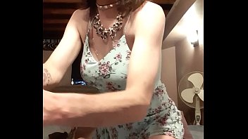 Preview 3 of Big Tit Amanda Love - Sissy in a blue dress no panties