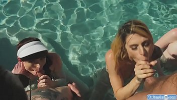 Preview 2 of Mds Porn Tube - Trannies and guys have a pool party orgy