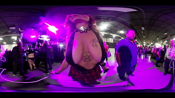 Preview 2 of Girl Touches Sleeping Guy - VR video of amateur booby jiggles at EXXXotica NJ 2019