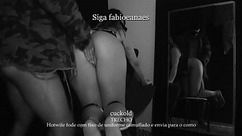 Preview 4 of Student Cash Hot - Hotwife safada fode com o fixo vestido de militar e manda o video para o corno. TRECHO