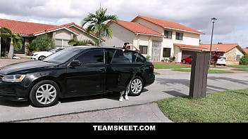 Preview 1 of Qmjcersjr - Asian teen Paisley Paige gagging on the lucky guys thick prick