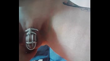 Preview 1 of School Girl Toilet Rape - Berty cumming in his chastity cage