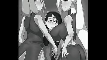Preview 1 of Kiss Brazzers Sex Vidos Hd Com - Ino e Sakura fodem Sarada usando jutsu Futa ao som de Skillet