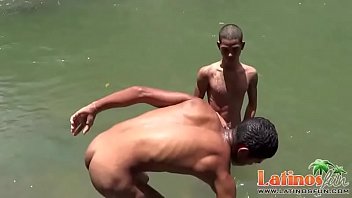 Preview 3 of Shy Teen Cant Handle Big Dick - Exotic gay boy ass fucks his amigo in the water