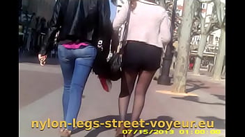 Preview 1 of Son Rapu Is Mom - White dotted black pantyhose walking