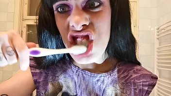 Preview 2 of Boy Child Vs Mom - Mouth &amp_ teeth fetish POV toothbrush after goodmorning BJ pt1 HD