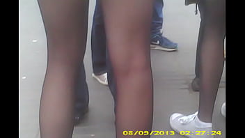 Preview 2 of English Sexxxxxxxxy Movie Bf - Young legs in pantyhose in public