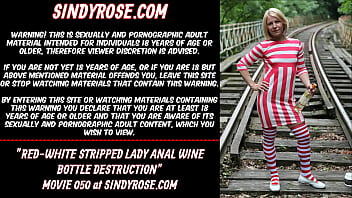 Preview 1 of Moti Xxxx Boor Com - Red-white stripped lady anal wine bottle destruction