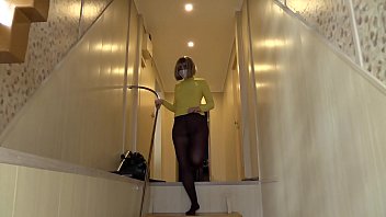 Preview 1 of Sex Mp2 Vidoes Dowloed - Masturbation anal and hairy pussy. Blonde with a big ass in nylon pantyhose fingering on the stairs. Foot fetish.