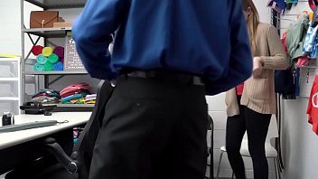 Preview 1 of Tranny Doll Sex - Horny cop is banging two hot blonde shoplifters with hig big cock!