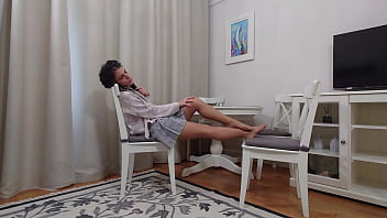 Preview 3 of Solo Girls Cumsbottoms - Kim Toy In Plaid Skirt and Nude Pantyhose Showing Her Toned Legs