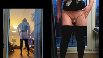 Preview 2 of Xxx Lachica - Sissy in Leggins playing with Dildo on balcony