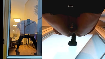 Preview 3 of Xxx Lachica - Sissy in Leggins playing with Dildo on balcony