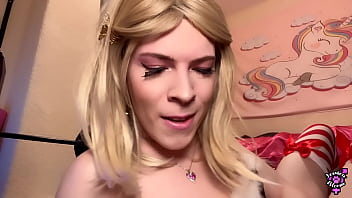 Preview 4 of Doodh Vdo - Trans Christmas Sissy Elf Milked by Fucking Machine With Huge Dildo! - Jessica Bloom