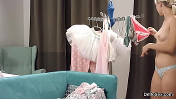 Preview 2 of Family Friend - Tempting sweetie fingers tight twat until she is having orgasm