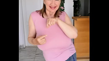 Preview 1 of Hot Maid Seduces Boss Son - Giant mature boobs without bra swinging in different directions to the music. Hot Striptease.