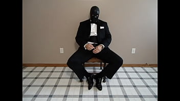 Preview 4 of Jabardasti Desi In - Seated in a tuxedo wearing a rubber cock and ball sheath and playing with my cock until I cum.