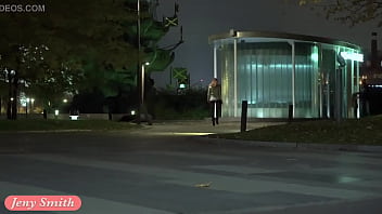 Preview 3 of Bed Sare - Deep Evening - Russian beauty Jeny Smith walks in public in transparent tights without panties. So you can see the pussy