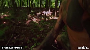 Preview 3 of Aunty Ind - Bareback fucking with two hunks in the woods - BROMO