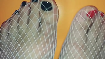 Preview 2 of Russian Solo Teen - Feet nails fishnet stockings