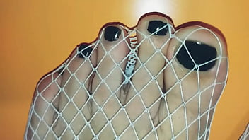 Preview 3 of Russian Solo Teen - Feet nails fishnet stockings