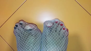 Preview 1 of Russian Solo Teen - Feet nails fishnet stockings