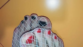 Preview 4 of Russian Solo Teen - Feet nails fishnet stockings