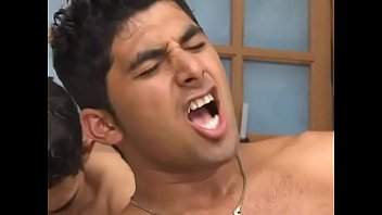 Preview 3 of Geirl - Bisexual orgy with exotic blonde Gisele Carioca using strapon on three twinks then gets facial