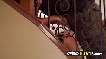 Preview 3 of All Mom Sharing - Petite blonde wife is masturbating in front of a sex group of swinger couples.