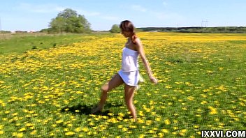 Preview 1 of An Inportant - Beautiful teen Ananta Shakti masturbates her pussy on a field with dandelions