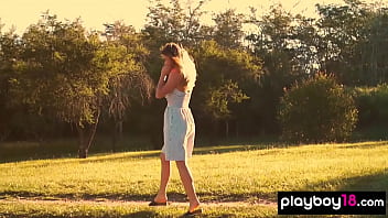 Preview 1 of India Sax Video Film - All natural teen Lillii stripping slowly on a meadow