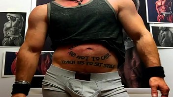 Preview 2 of Hp4 Me - DECLAN STONE flexing and jacking at the Wall of Muscle
